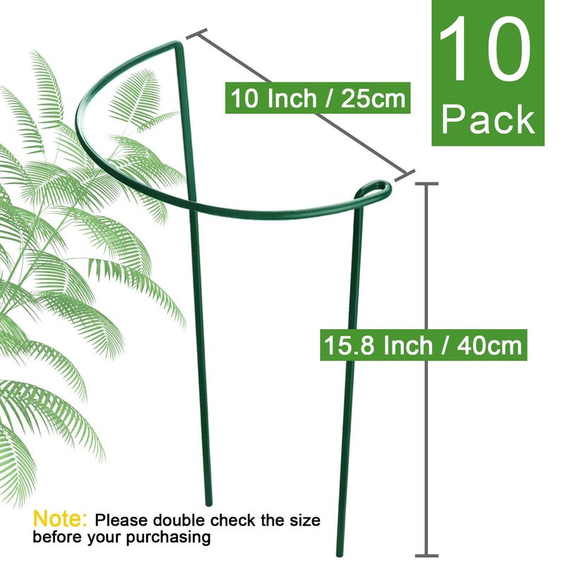 HiGift 10 Pack Peony Cages and Supports, 10" (W) x 16"(H) Plant Support, Heavy Duty Metal Plant Support Stake for Indoor Plants Half Round Garden Stakes Plant Support Ring for Hydrangea,Flower Outdoor - Image 4